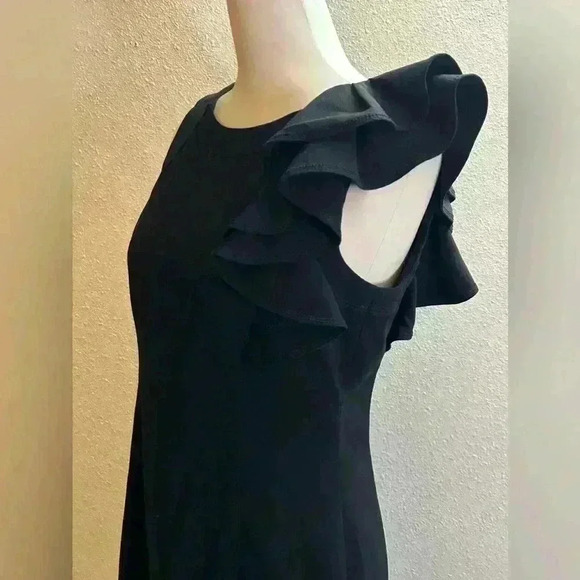 Calvin Klein Black Ruffle Shoulder Sheath Dress Size 6 - Picture 2 of 5